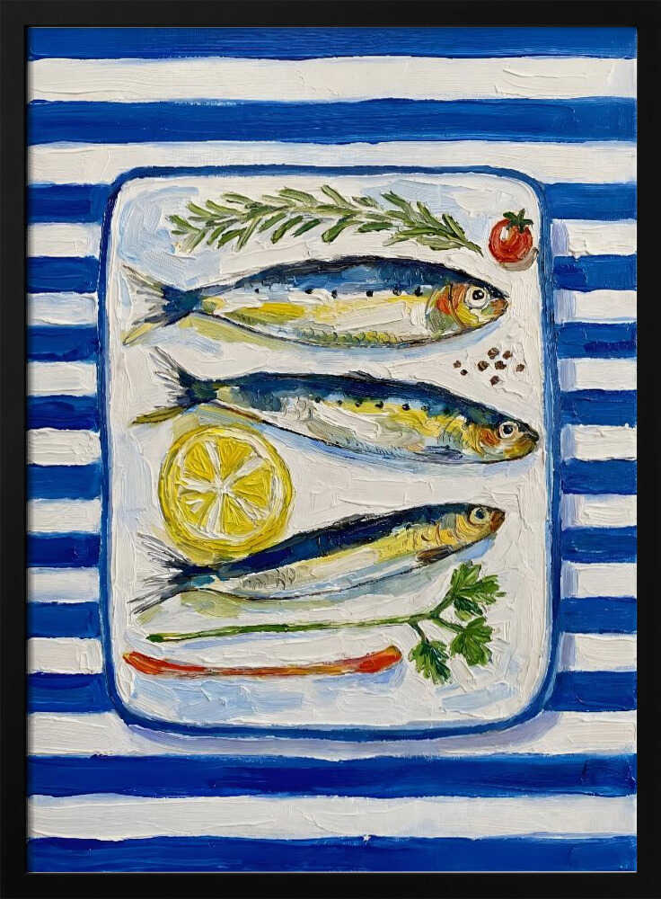Fresh Sardines Blue Stripes Art Print UK — Landscape Fresh Wall Art — Kitchen — Wall It All Prints