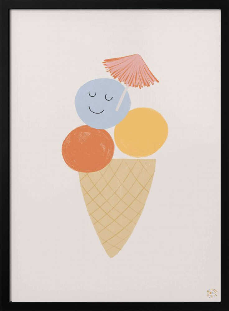 Framed Happy Ice Cream Treat kids wall art print displayed in a playroom.