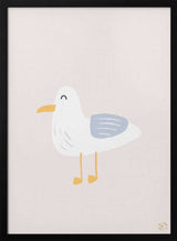 Framed Happy Little Seagull bird nursery print displayed in a coastal nursery.