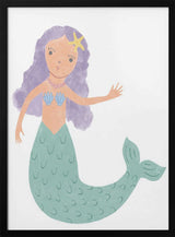 Framed Sweet Little Mermaid ocean nursery print displayed in a pastel baby room.