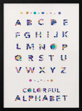 Framed Colorful Abstract Alphabet print displayed in a playroom setting.