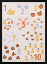 Framed Whimsical Counting Chart educational nursery print displayed in a playroom setting.