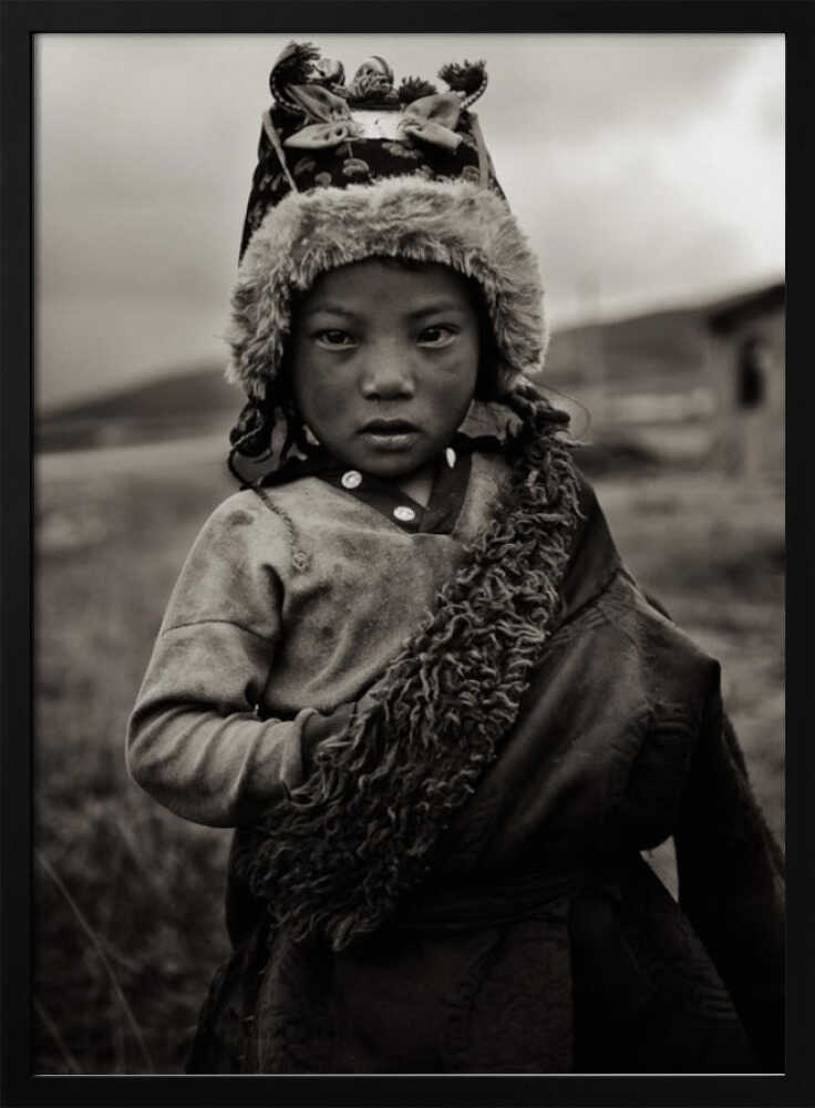 Watchful Child in Fur Art Print UK — Portrait Dark Wall Art — Living Room — Wall It All Prints