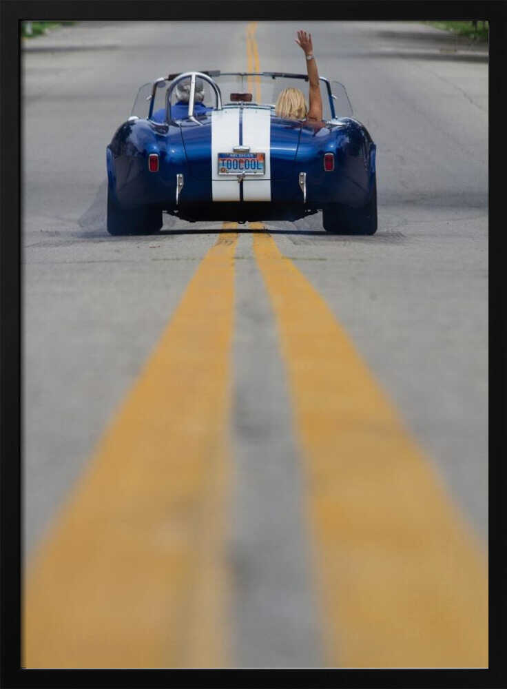 Blue Roadster Waving Drive Art Print UK — Portrait Vibrant Wall Art — Living Room — Wall It All Prints