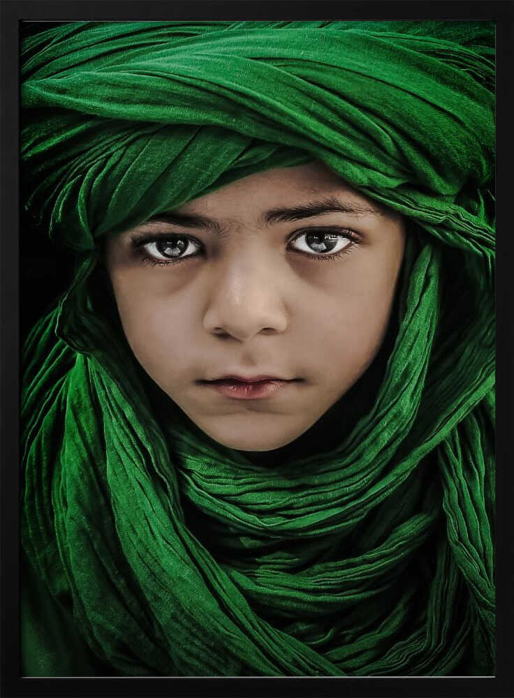 Boy In Green Turban Art Print UK — Dark Moody Vibrant Wall Art — Living Room — Wall It All Prints