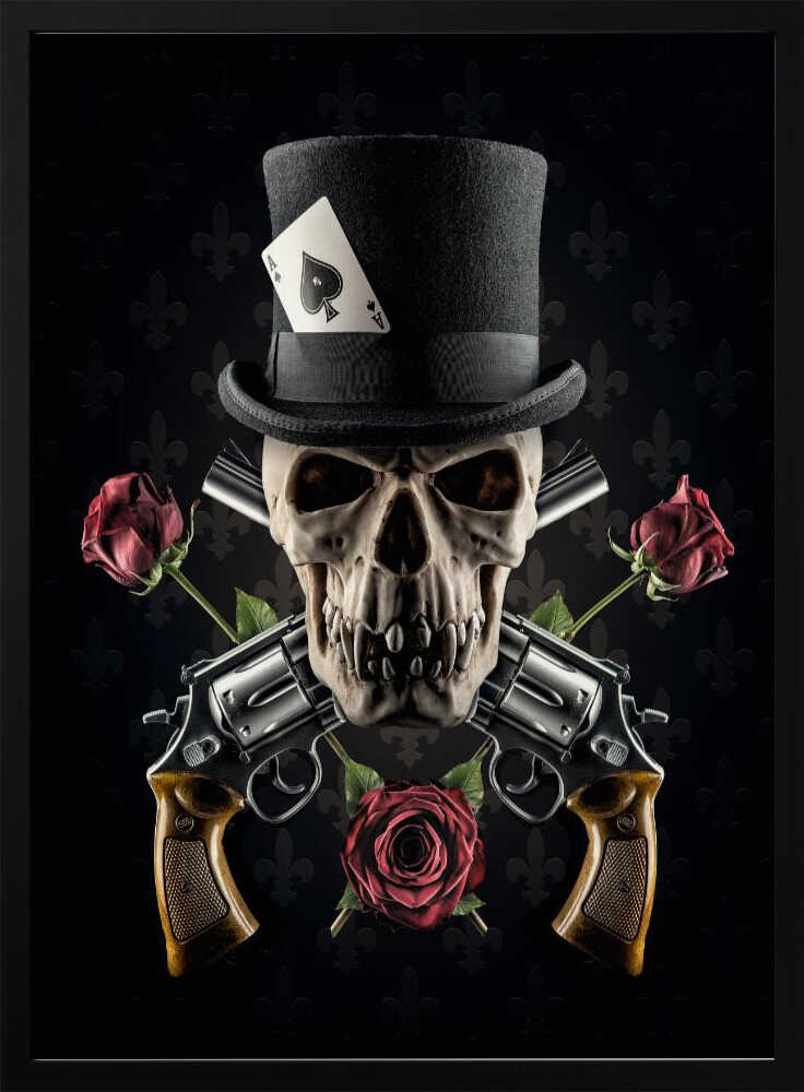 Elegant Gunslinger Skull Art Print UK — Botanical Dark Wall Art — Bathroom — Wall It All Prints