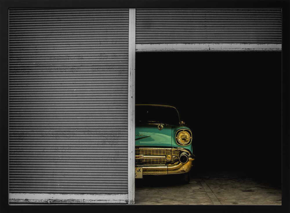 Teal Classic Car Peeks Art Print UK — Dark Moody Dark Wall Art — Living Room — Wall It All Prints