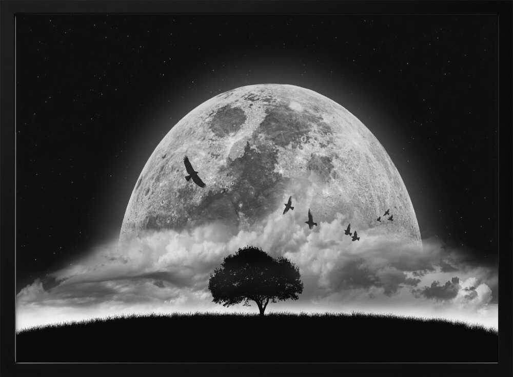 Lone Tree Under Moon Art Print UK — Dark Moody Calm Wall Art — Living Room — Wall It All Prints