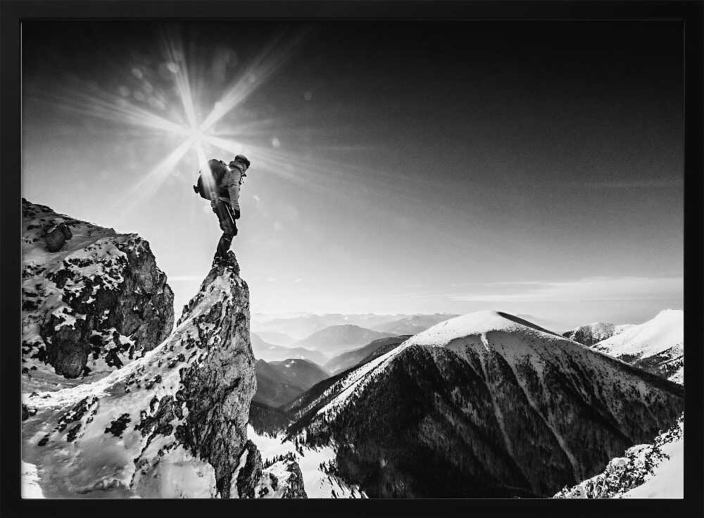 Climber's Winter Summit Art Print UK — Dark Moody Dark Wall Art — Living Room — Wall It All Prints