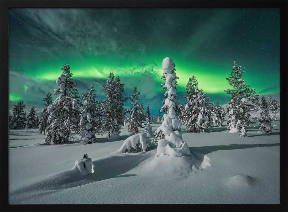 Northern Lights Winter Forest Art Print UK — Japanese Calm Wall Art — Living Room — Wall It All Prints