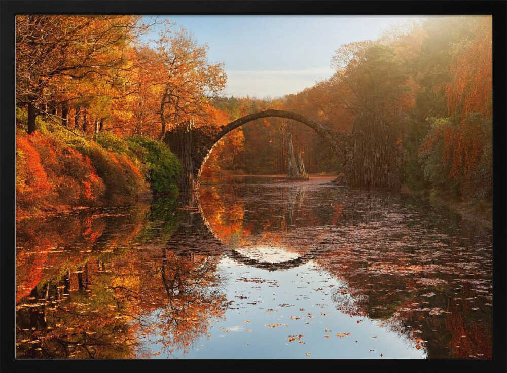 Perfect Autumn Bridge Reflection Art Print UK — Landscape Vibrant Wall Art — Living Room — Wall It All Prints