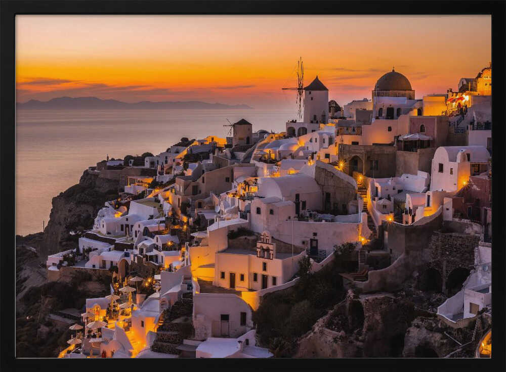 Oia Santorini Sunset Glow Art Print UK — Landscape Vibrant Wall Art — Living Room — Wall It All Prints