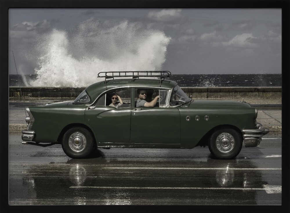 Green Classic Car Waves Art Print UK — Landscape Fresh Wall Art — Living Room — Wall It All Prints