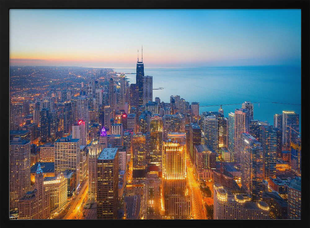Chicago Skyline Twilight Art Print UK — Landscape Vibrant Wall Art — Living Room — Wall It All Prints