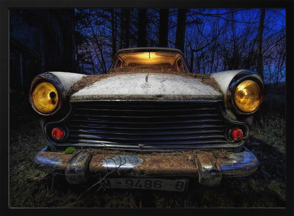 Eerie Car Blue Night Art Print UK — Dark Moody Dark Wall Art — Living Room — Wall It All Prints