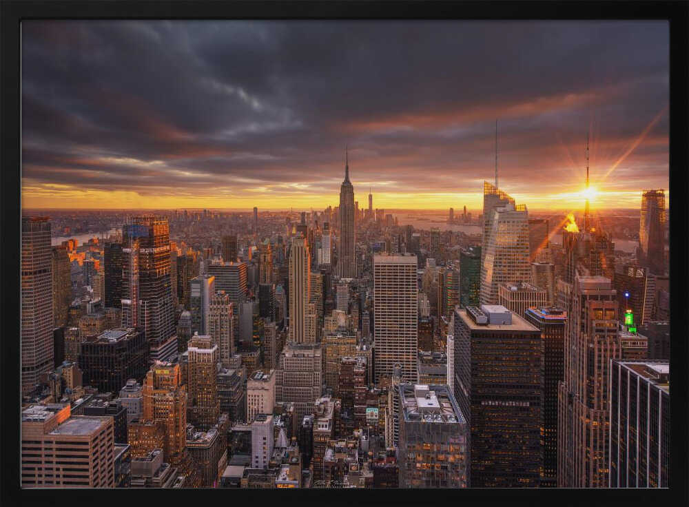 Dramatic Manhattan Sunset Art Print UK — Dark Moody Warm Wall Art — Living Room — Wall It All Prints