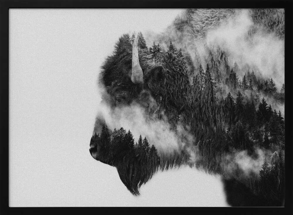 Forest Bison Spirit Art Print UK — Landscape Dark Wall Art — Living Room — Wall It All Prints
