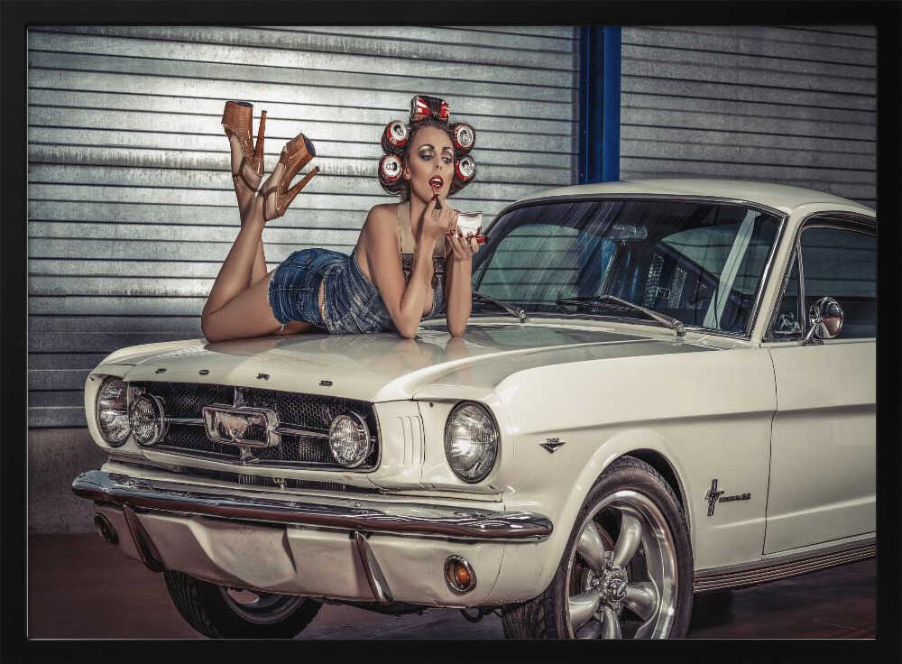 Retro Pinup Classic Car Art Print UK — Portrait Vibrant Wall Art — Living Room — Wall It All Prints