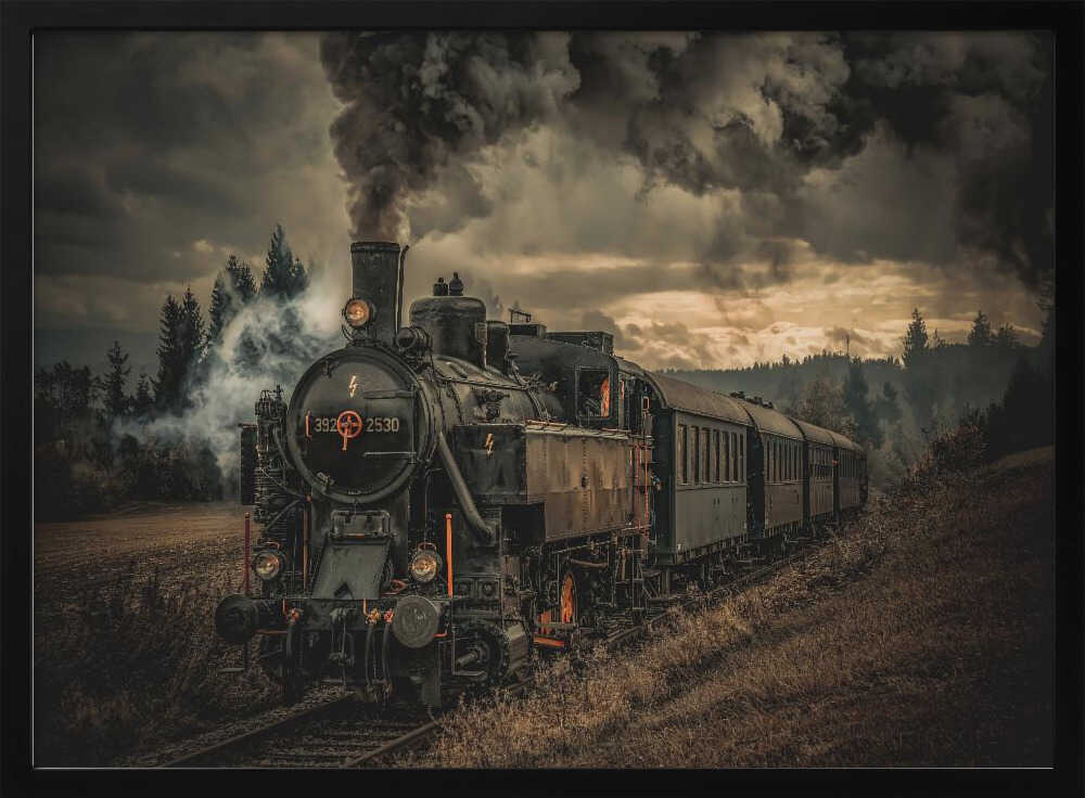 Dark Steam Journey Art Print UK — Dark Moody Dark Wall Art — Living Room — Wall It All Prints