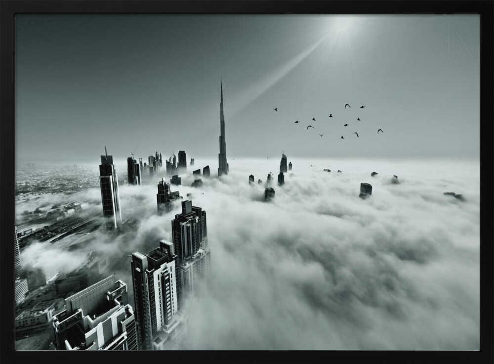 Dubai City Above Clouds Art Print UK — Dark Moody Minimal Wall Art — Living Room — Wall It All Prints