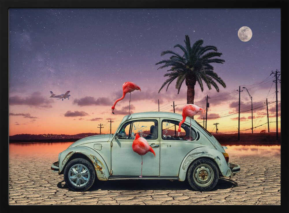 Pink Flamingos Night Desert Art Print UK — Landscape Warm Wall Art — Living Room — Wall It All Prints