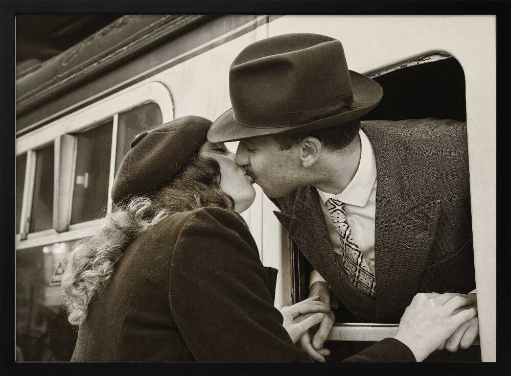 Romantic Train Kiss Art Print UK — Portrait Vibrant Wall Art — Living Room — Wall It All Prints