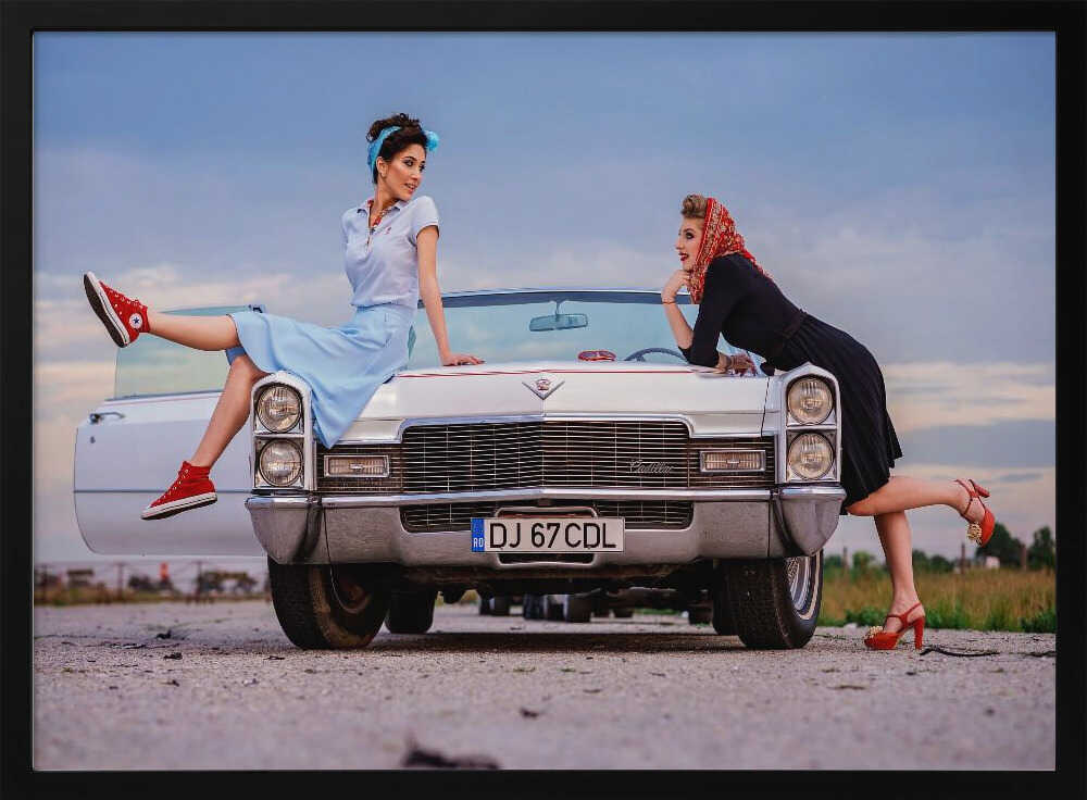 Pinup Girls Classic Car Art Print UK — Vintage Elegant Wall Art — Living Room — Wall It All Prints