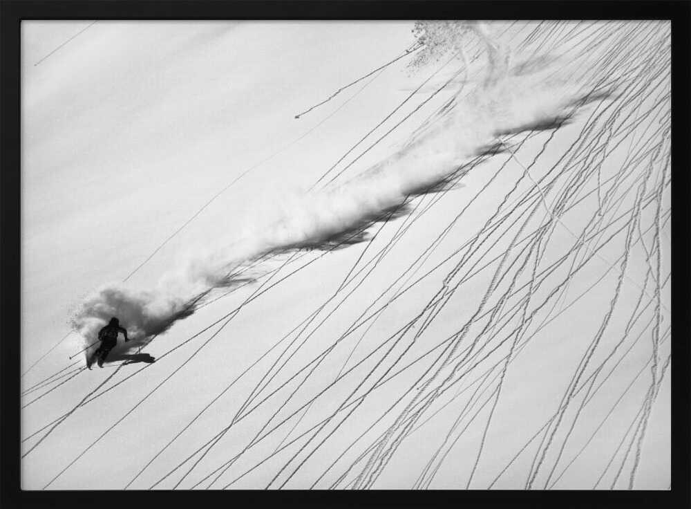 Powder Ski Action Art Print UK — Dark Moody Dark Wall Art — Living Room — Wall It All Prints