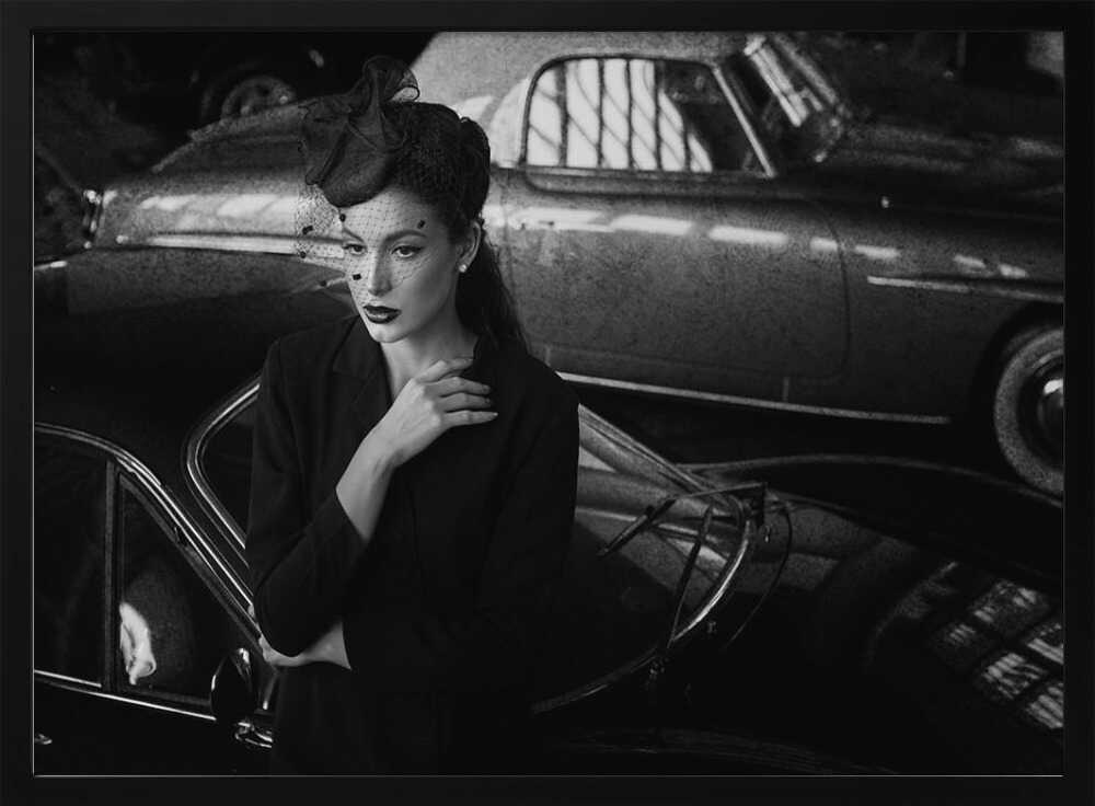 Elegant Woman Classic Car Art Print UK — Dark Moody Calm Wall Art — Living Room — Wall It All Prints