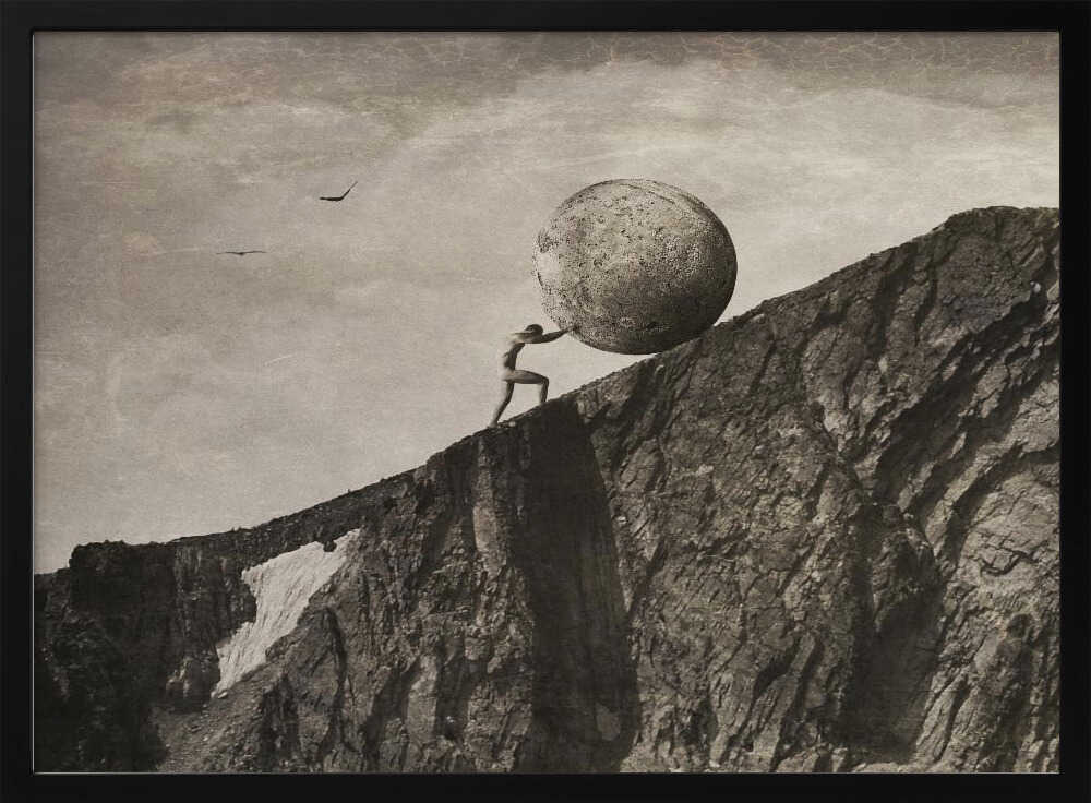 Man's Uphill Struggle Art Print UK — Dark Moody Dark Wall Art — Living Room — Wall It All Prints