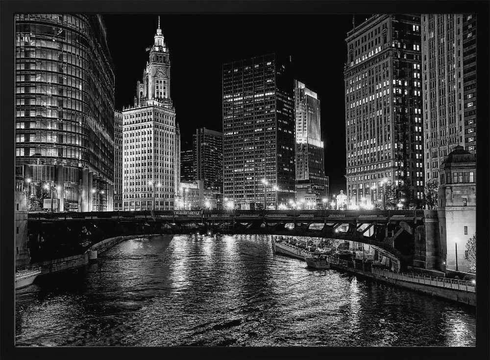 Chicago River Art Print UK — City Dark Wall Art — Living Room — Wall It All Prints