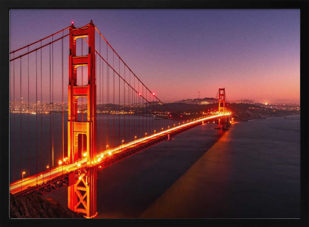 Golden Gate Bridge Twilight Art Print UK — Dark Moody Warm Wall Art — Living Room — Wall It All Prints