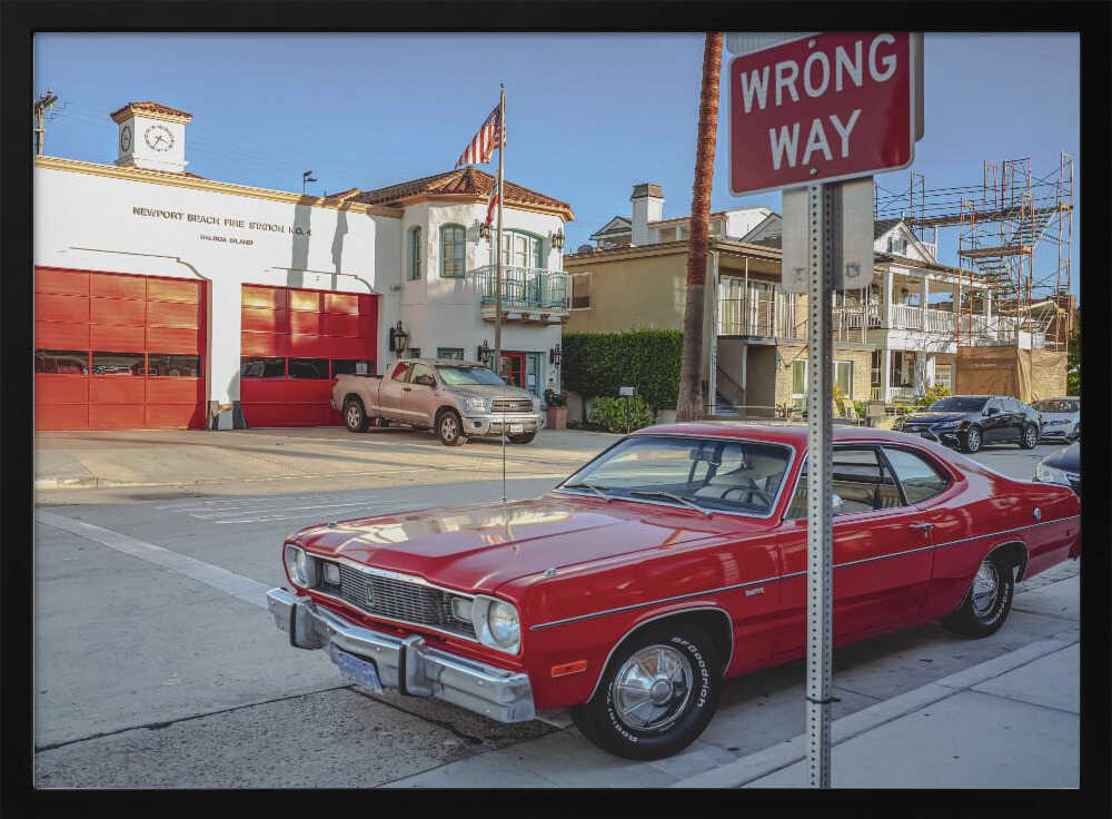 Vintage Red Car Firehouse Art Print UK — Vintage Vibrant Wall Art — Living Room — Wall It All Prints