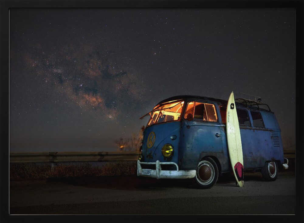 Surf Van Under Stars Art Print UK — Vintage Calm Wall Art — Living Room — Wall It All Prints