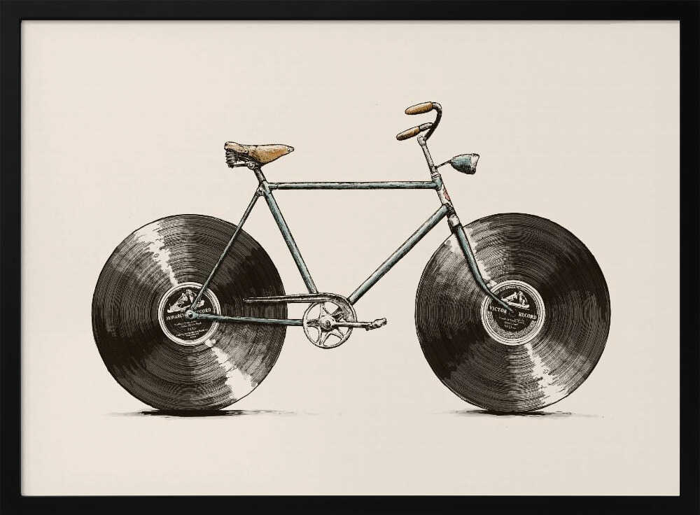 Vintage Vinyl Bicycle Art Print UK — Automotive Vibrant Wall Art — Living Room — Wall It All Prints