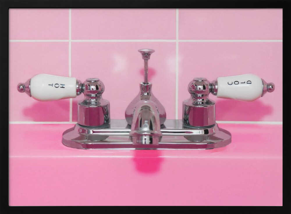 Retro Pink Sink Faucet Art Print UK — Vintage Vibrant Wall Art — Bathroom — Wall It All Prints