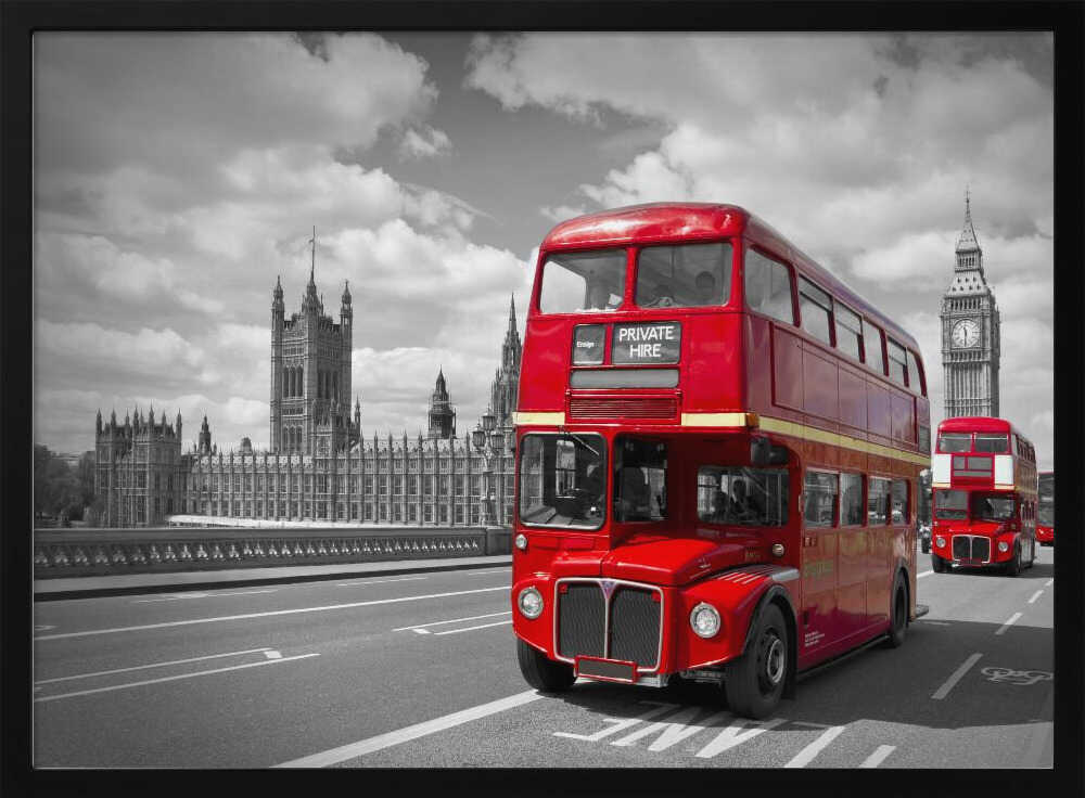 Classic London Red Buses Art Print UK — City Dark Wall Art — Living Room — Wall It All Prints