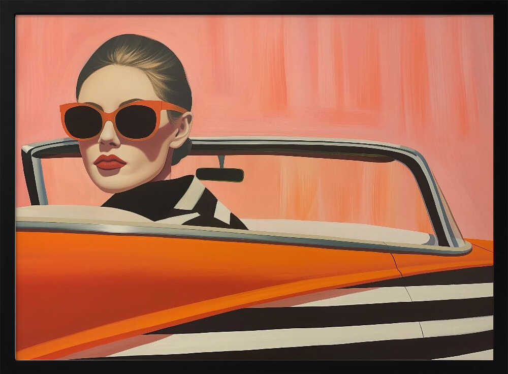 Stylish Woman Orange Car Art Print UK — Abstract Vibrant Wall Art — Living Room — Wall It All Prints