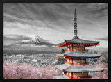 Cherry Blossoms Mount Fuji Pagoda Art Print UK — Japanese Vibrant Wall Art — Living Room — Wall It All Prints