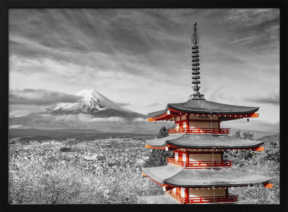 Red Pagoda Mount Fuji Art Print UK — Japanese Dark Wall Art — Living Room — Wall It All Prints