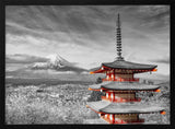 Red Pagoda Mount Fuji Art Print UK — Japanese Dark Wall Art — Living Room — Wall It All Prints
