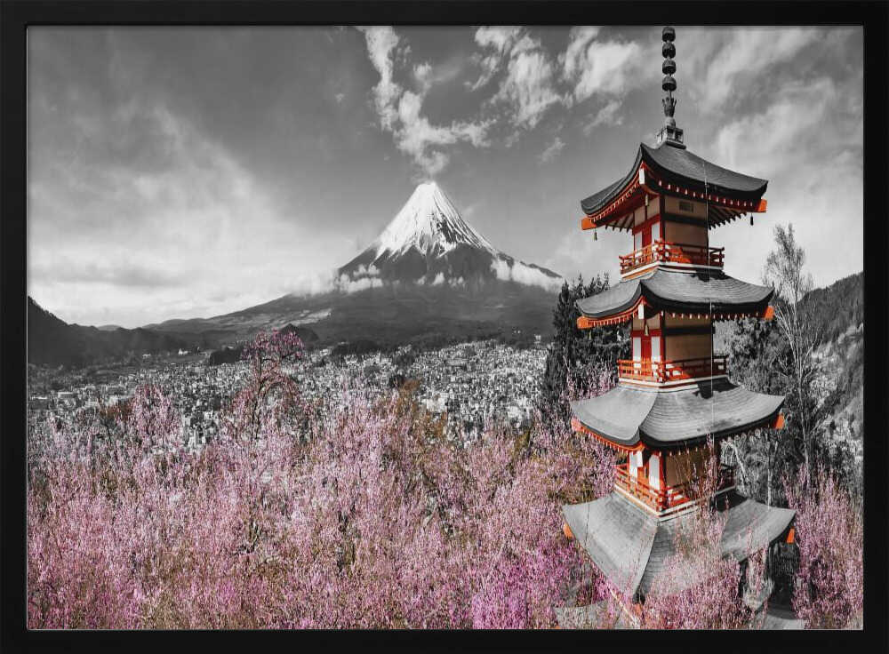 Mount Fuji Cherry Pagoda Art Print UK — Japanese Vibrant Wall Art — Living Room — Wall It All Prints