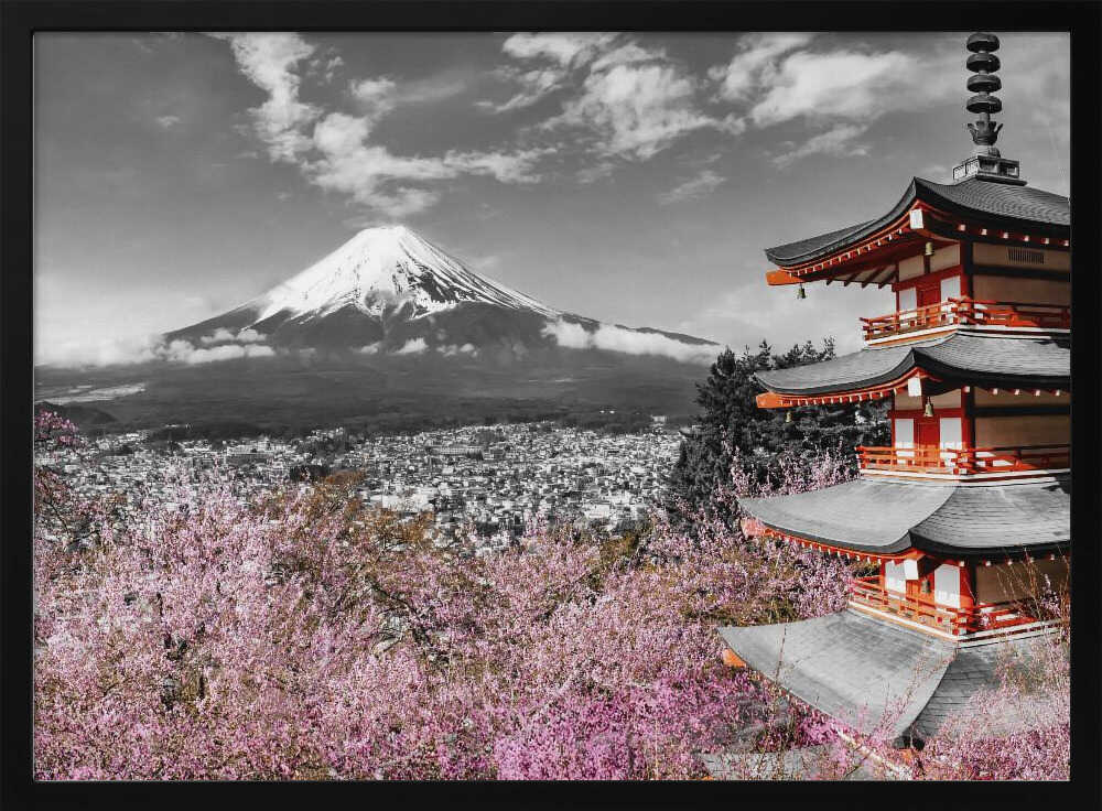 Mount Fuji Cherry Pagoda Art Print UK — Japanese Vibrant Wall Art — Living Room — Wall It All Prints