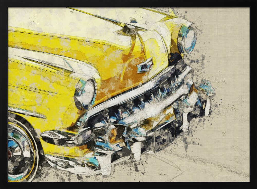 Yellow Chrome Classic Car Art Print UK — Vintage Vibrant Wall Art — Living Room — Wall It All Prints