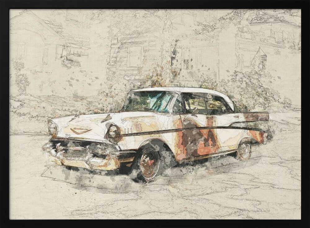 Weathered Classic Car Art Print UK — Vintage Vibrant Wall Art — Living Room — Wall It All Prints