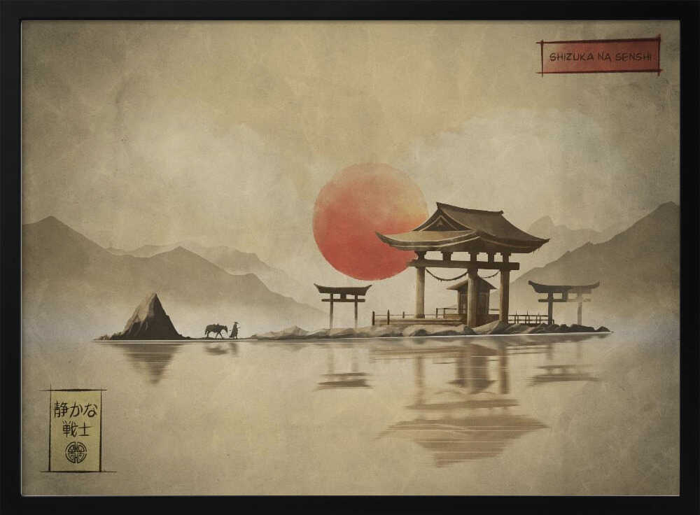 Japanese Temple Red Sun Art Print UK — Japanese Calm Wall Art — Bedroom — Wall It All Prints