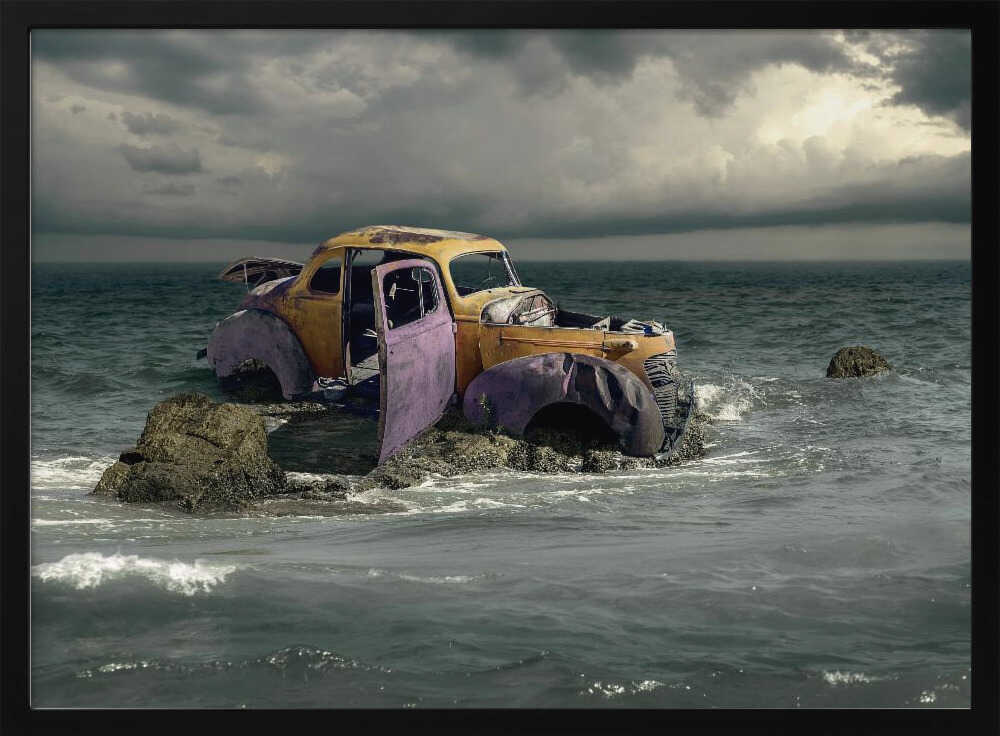 Rusty Car Ocean Storm Art Print UK — Dark Moody Vibrant Wall Art — Living Room — Wall It All Prints
