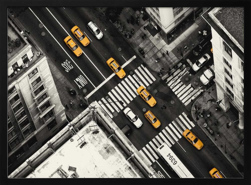 Urban Yellow Cab Traffic Art Print UK — Landscape Vibrant Wall Art — Living Room — Wall It All Prints
