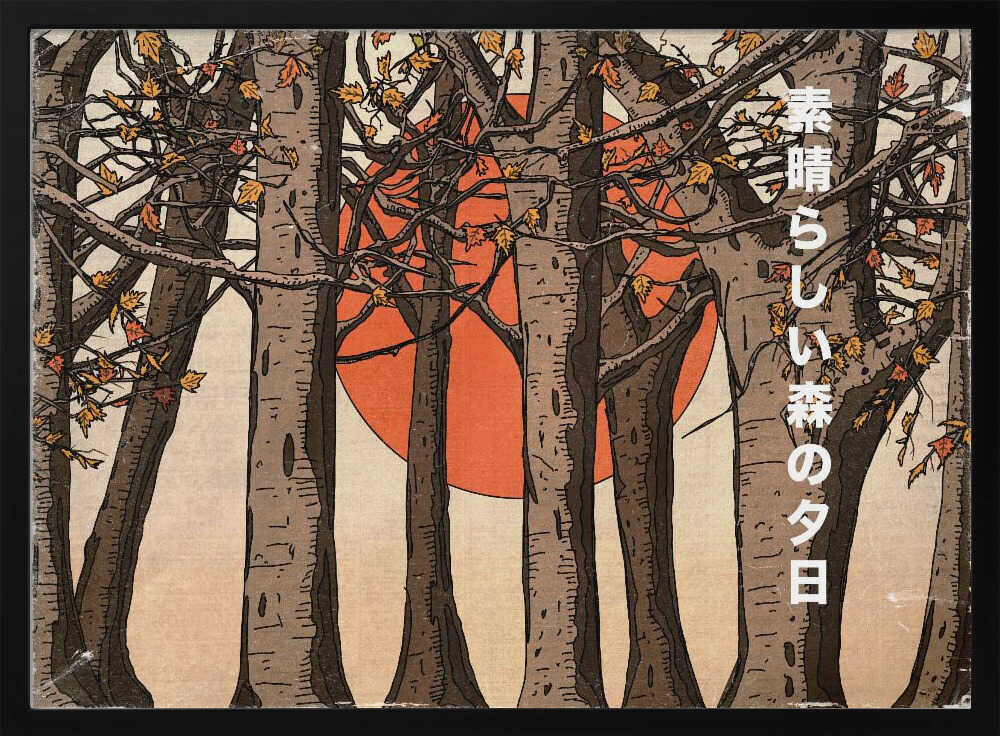 Autumn Forest Sunset Art Print UK — Japanese Calm Wall Art — Living Room — Wall It All Prints