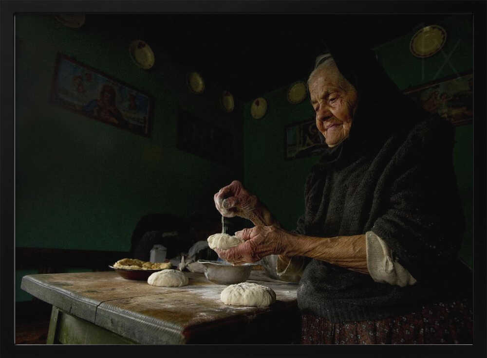 Old Woman Baking Bread Art Print UK — Dark Moody Dark Wall Art — Kitchen — Wall It All Prints